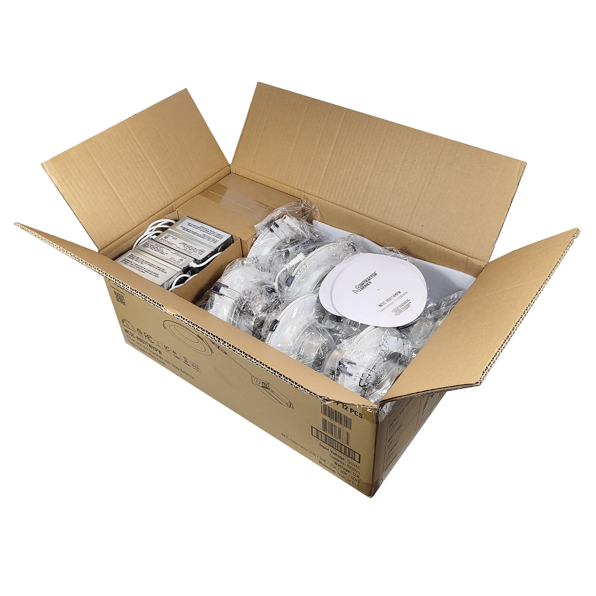 Nora Lighting NCSC-R6D1TWMPW 6 Contractor Series Can-less LED Downlight with Deep Reflector, Selectable CCT, Matte Powder White (12-Pack)