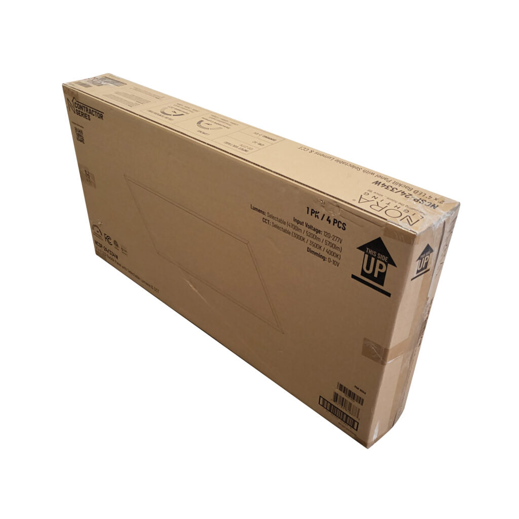 Nora NCSP-24/334W 2 x4 LED Panel Light Contractor Series LED Backlit Selectable Lumens & CCT (3000/3500/4000K), White (4-Pack)