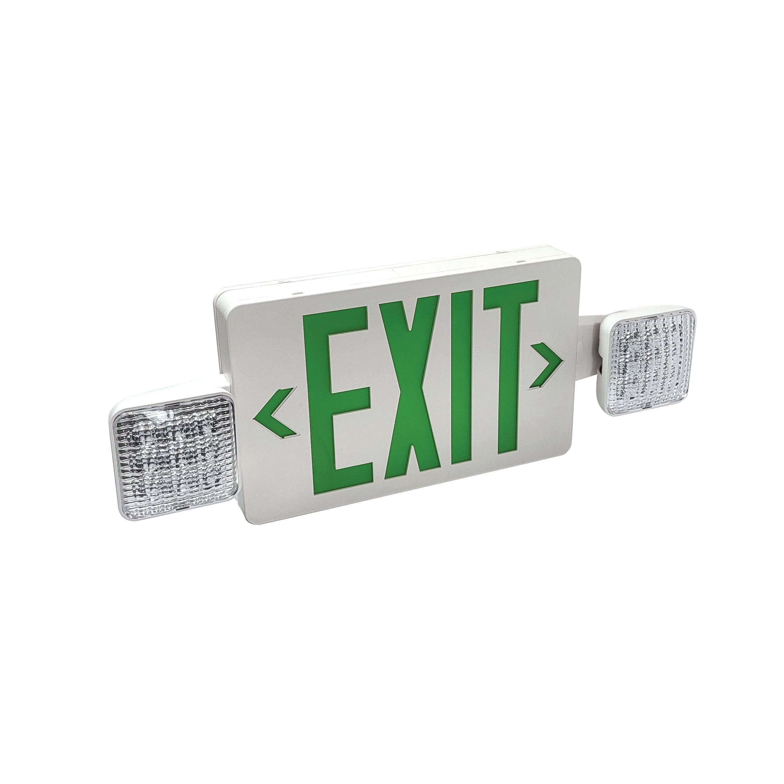Nora Lighting NEX-712-LED/G - Exit / Emergency - LED Exit and Emergency Combination with Adjustable Heads, Battery Backup, Green Letters / White Housing