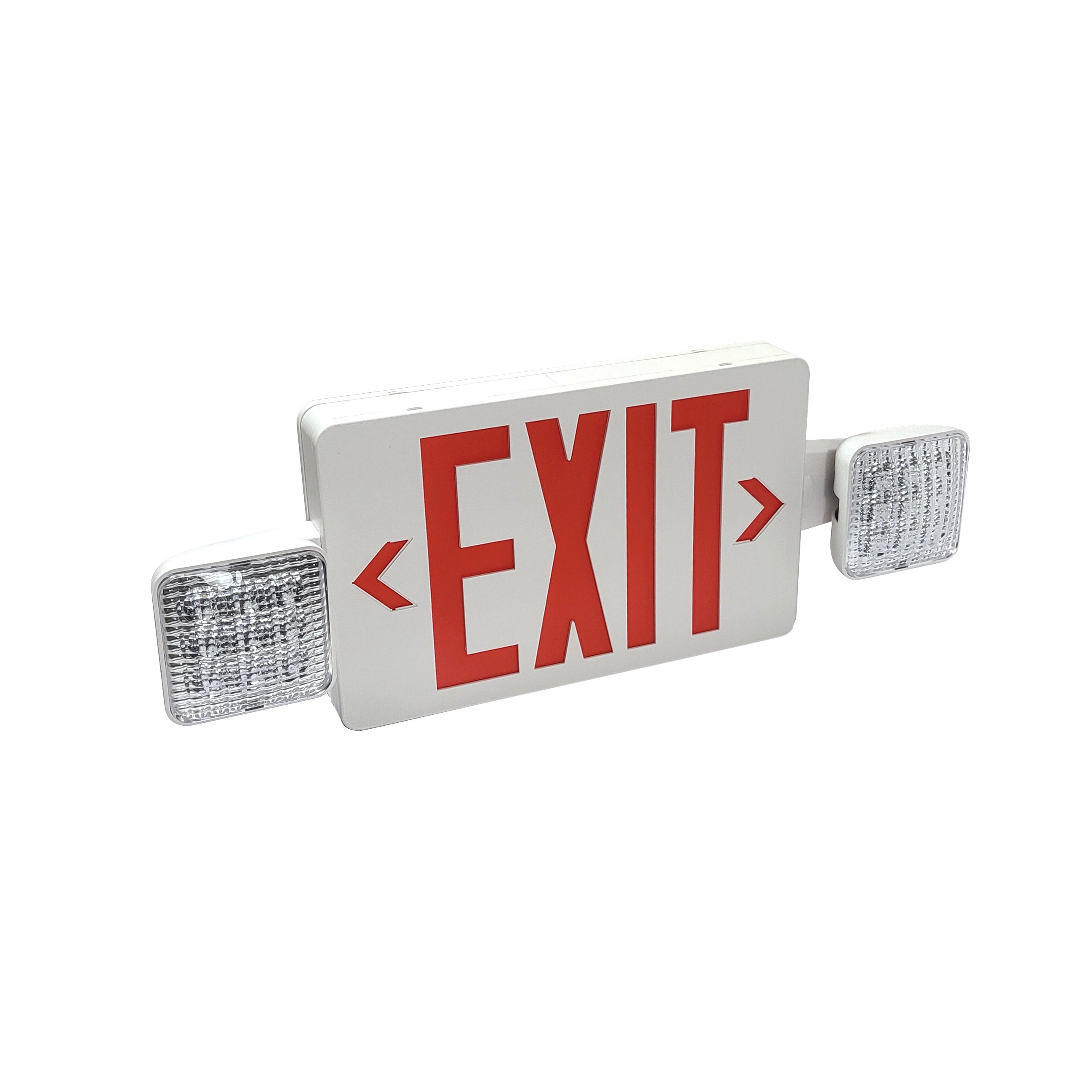 Nora Lighting NEX-712-LED/R - Exit / Emergency - LED Exit and Emergency Combination with Adjustable Heads, Battery Backup, Red Letters / White Housing