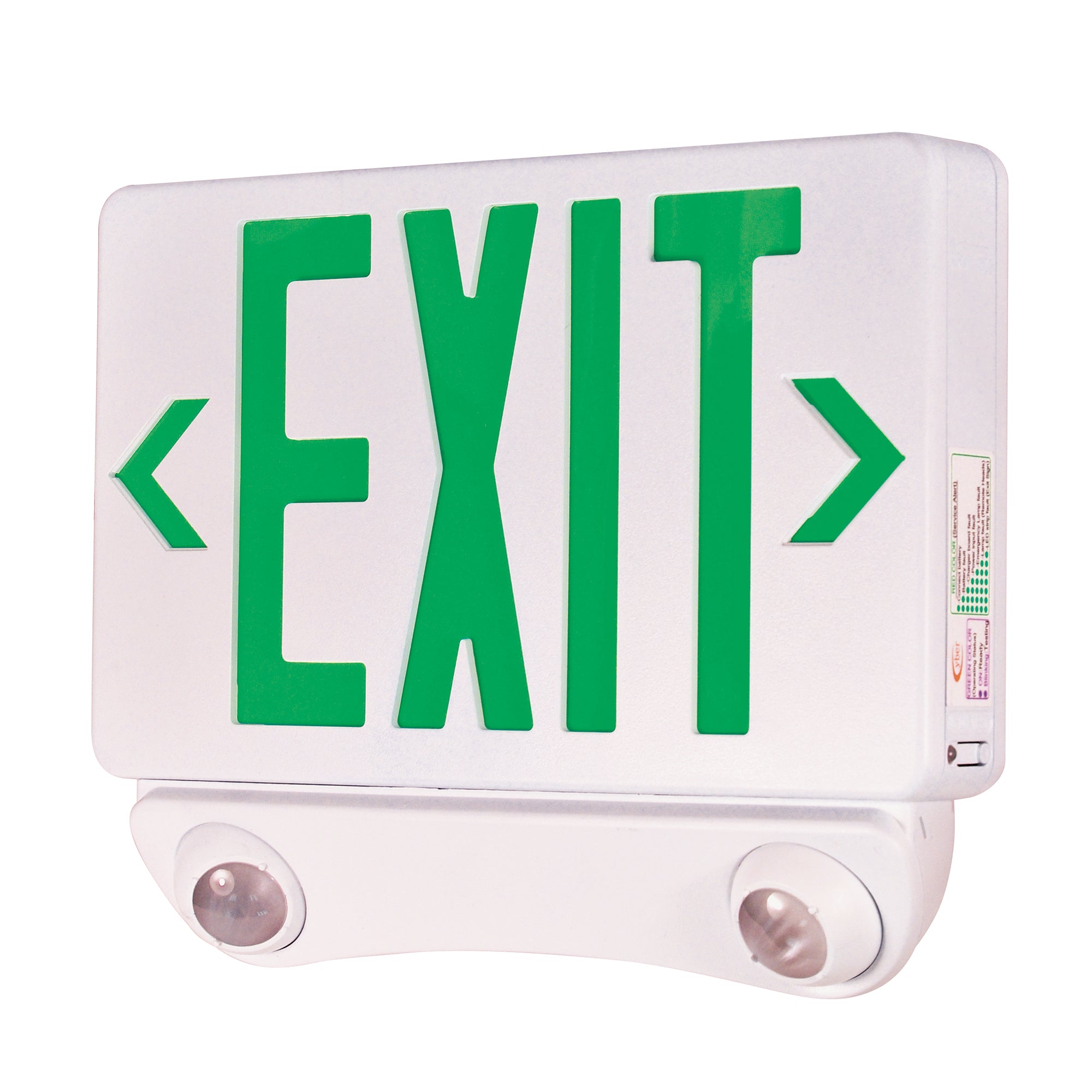 Nora Lighting NEX-730-LED/G - Recessed - LED Exit and Emergency Combination with Adjustable Heads, Green Letters / White Housing