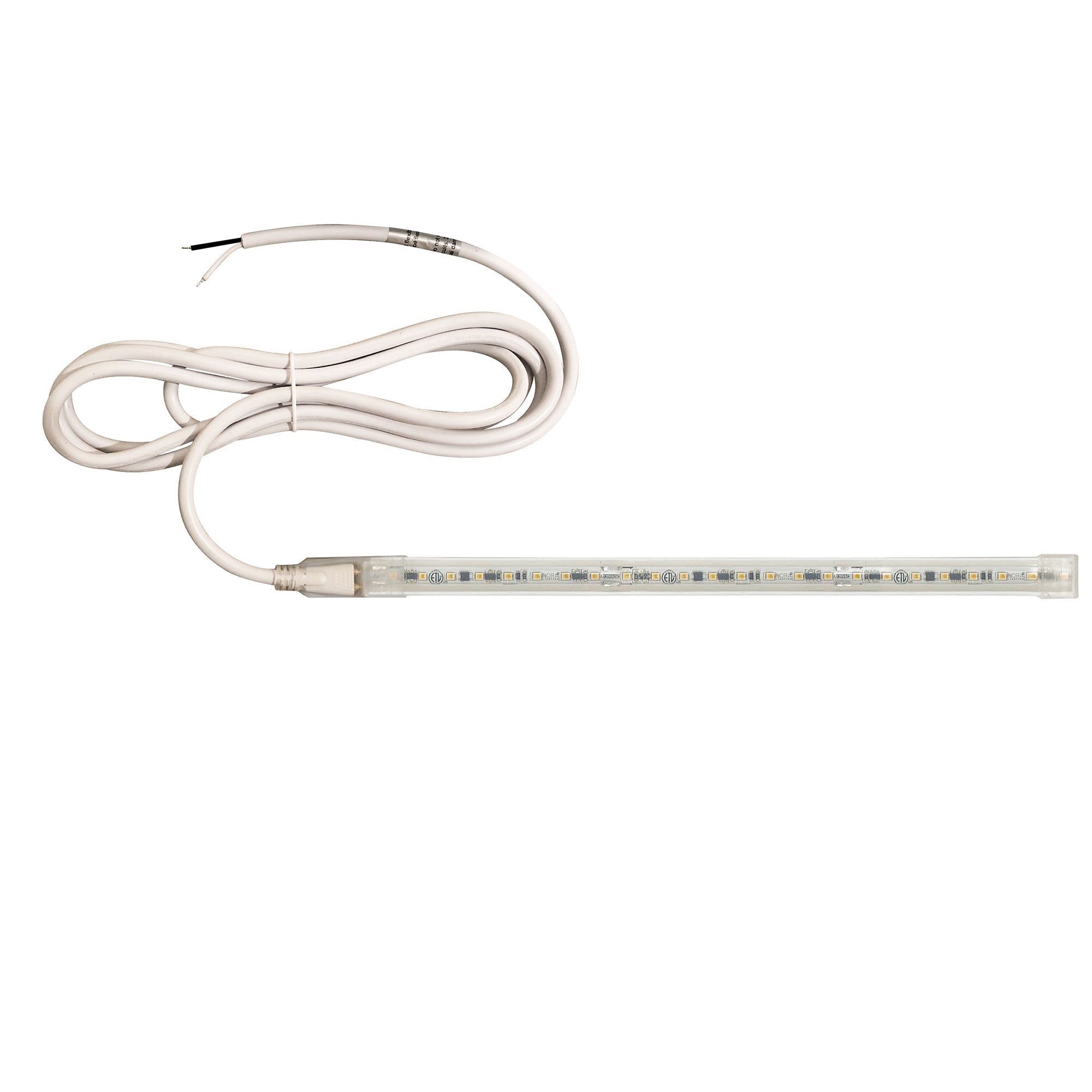 Nora Lighting NUTP13-W10-12-927/HW - Accent / Undercabinet - Custom Cut 10-ft 120V Continuous LED Tape Light, 330lm / 3.6W per foot, 2700K, w/ Mounting Clips and 8' Hardwired Power Cord