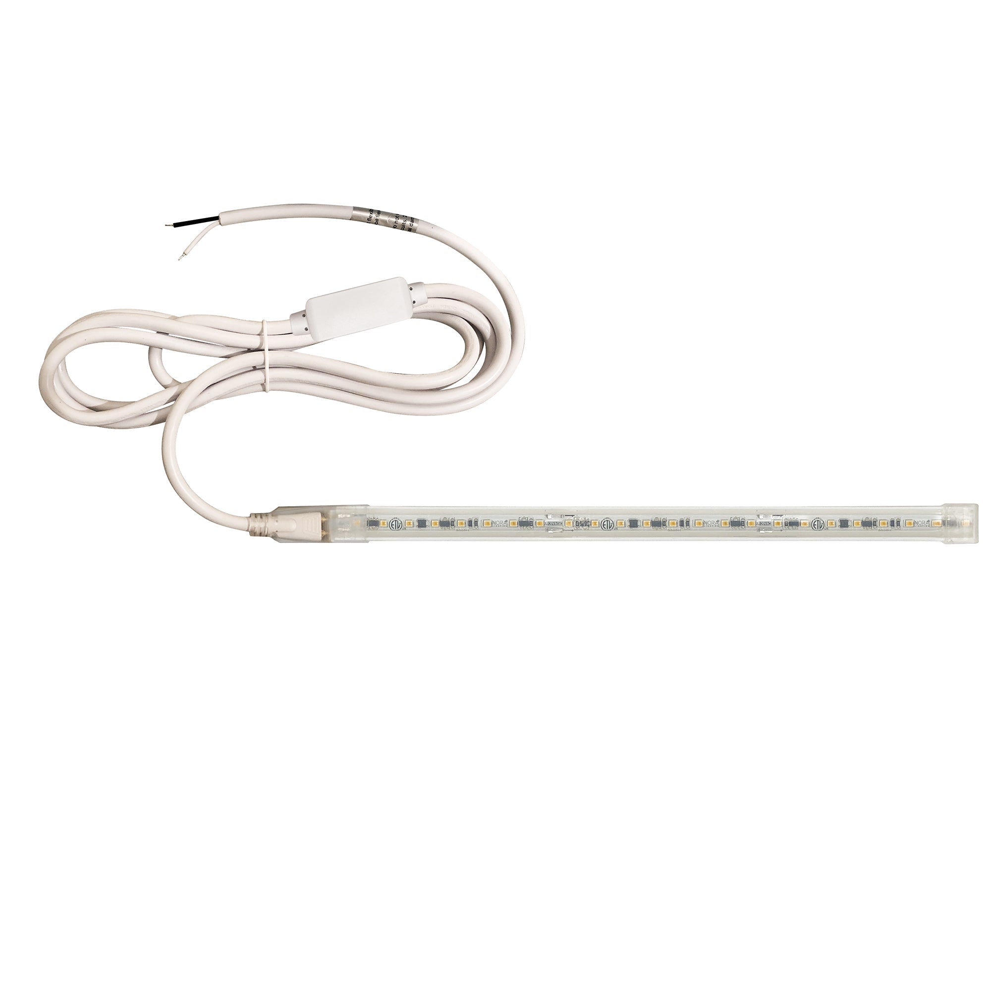 Nora Lighting NUTP13-W20-12-930/HWSP - Accent / Undercabinet - Custom Cut 20-ft 120V Continuous LED Tape Light, 330lm / 3.6W per foot, 3000K, w/ Mounting Clips and 8' Hardwired Power Cord w/ Surge Protector