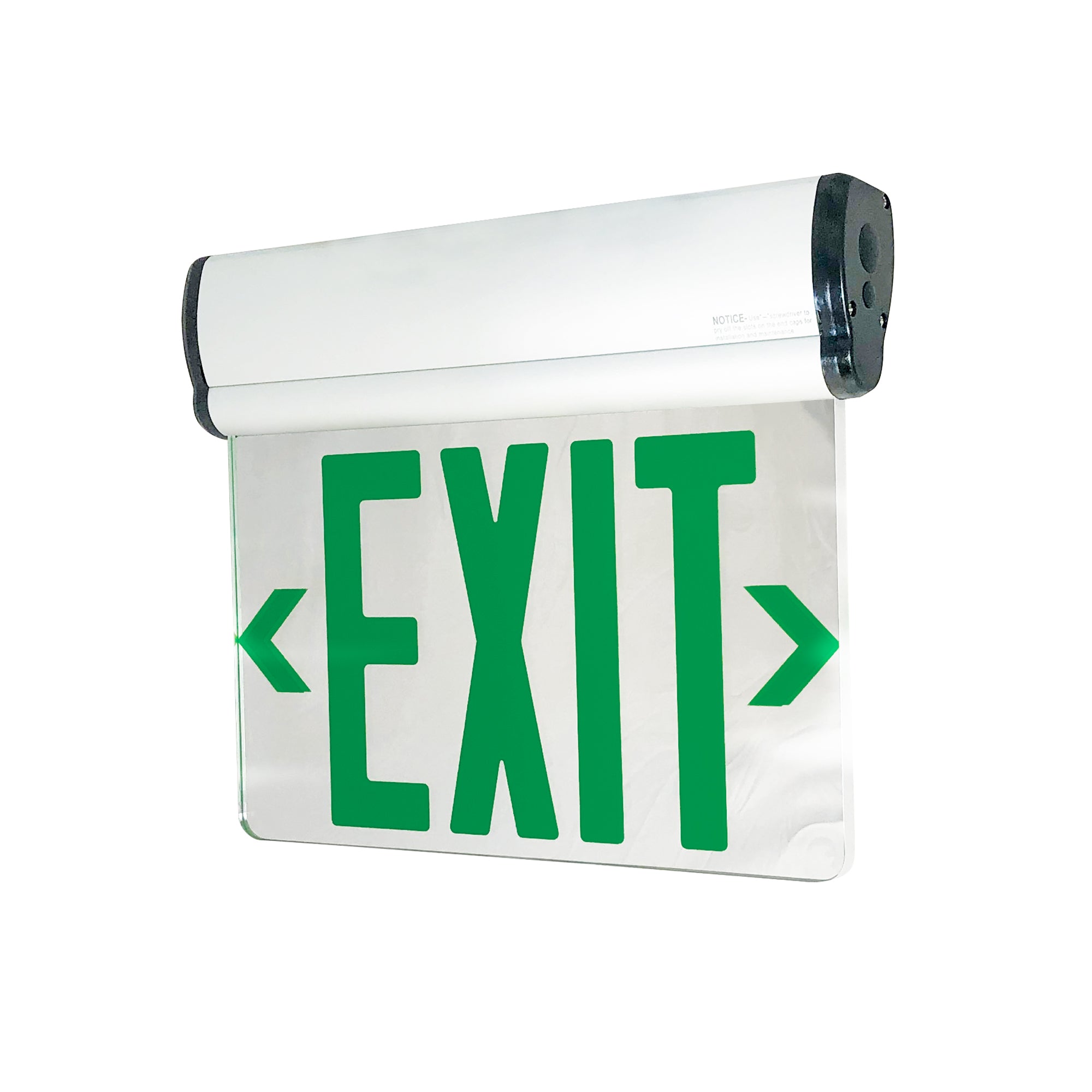 Nora Lighting NX-810-LEDG2MW - Exit / Emergency - Surface Adjustable LED Edge-Lit Exit Sign, AC Only, 6 Inch Green Letters, Double Face / Mirrored Acrylic, White Housing