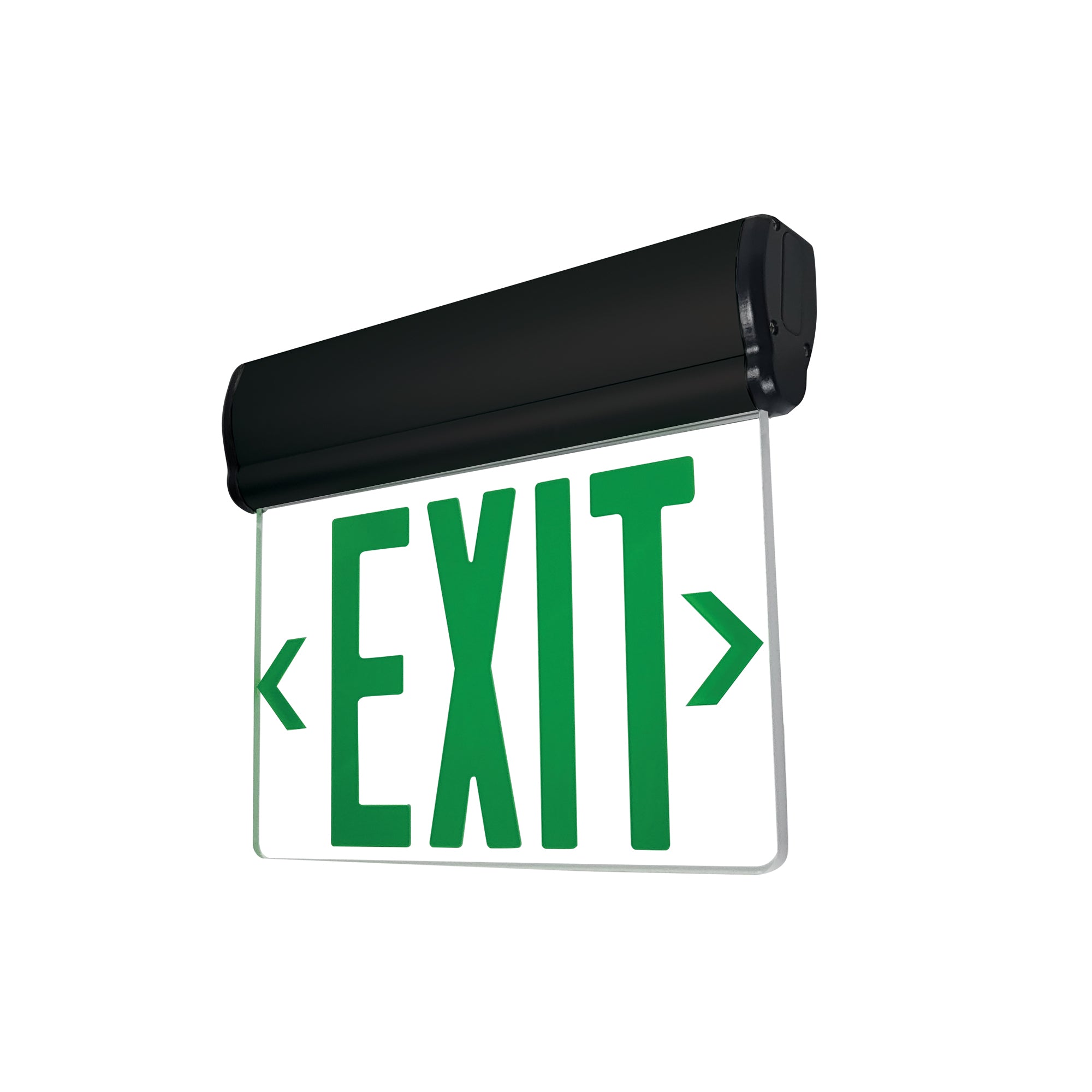 Nora Lighting NX-810-LEDGCB - Exit / Emergency - Surface Adjustable LED Edge-Lit Exit Sign, AC only, 6 Inch Green Letters, Single Face / Clear Acrylic, Black Housing