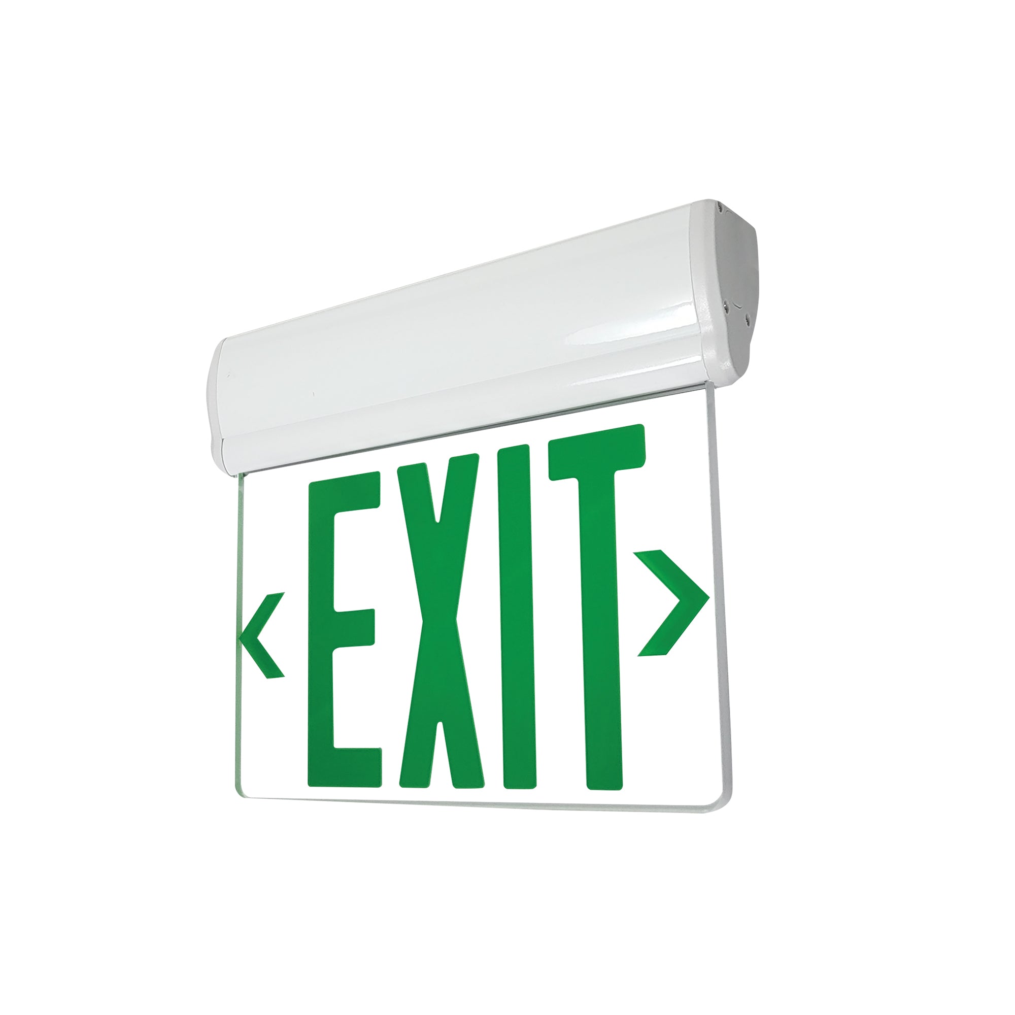 Nora Lighting NX-810-LEDGCW - Exit / Emergency - Surface Adjustable LED Edge-Lit Exit Sign, AC only, 6 Inch Green Letters, Single Face / Clear Acrylic, White Housing