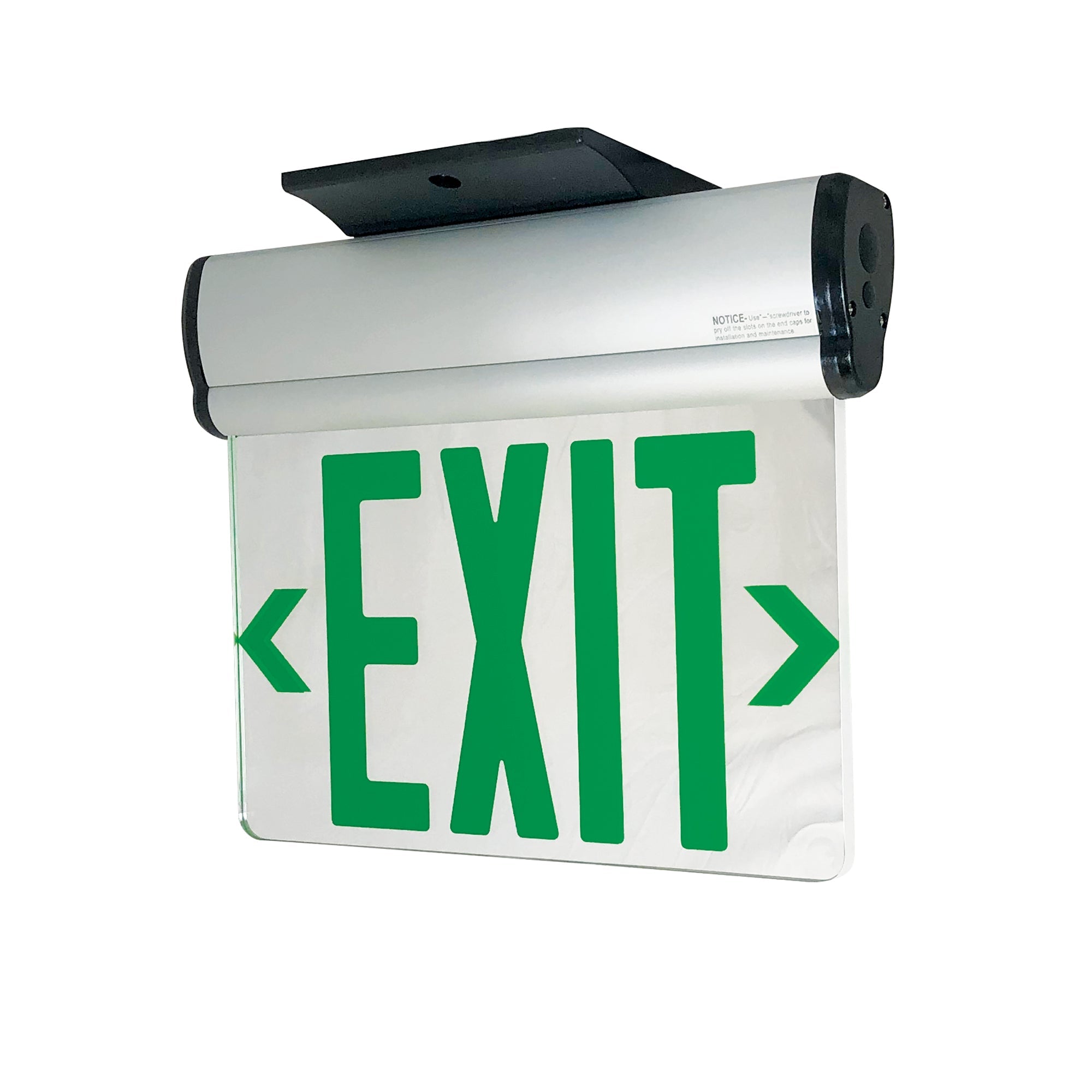 Nora Lighting NX-810-LEDGMA - Exit / Emergency - Surface Adjustable LED Edge-Lit Exit Sign, AC Only, 6 Inch Green Letters, Single Face / Mirrored Acrylic, Aluminum Housing