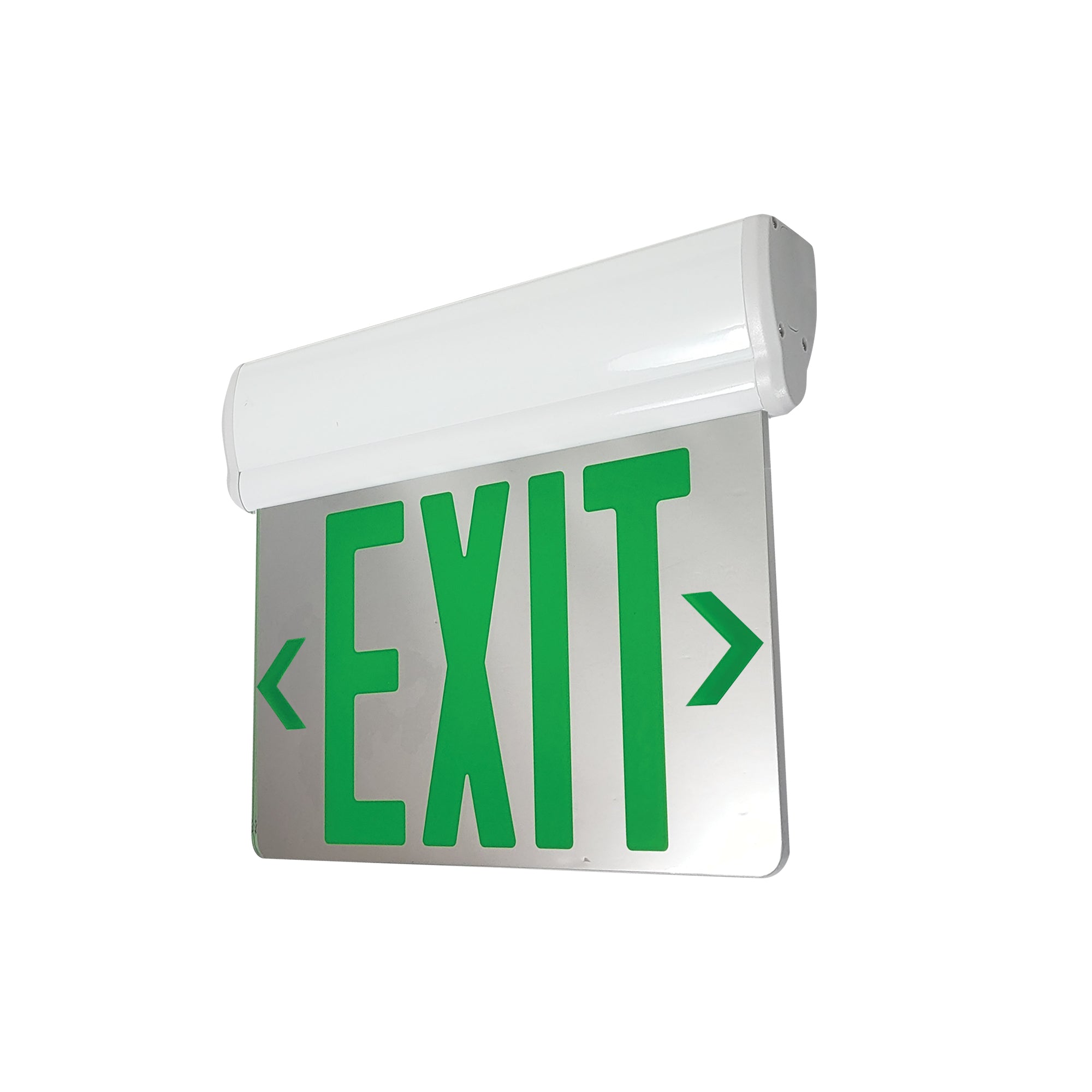 Nora Lighting NX-810-LEDGMW - Exit / Emergency - Surface Adjustable LED Edge-Lit Exit Sign, AC Only, 6 Inch Green Letters, Single Face / Mirrored Acrylic, White Housing