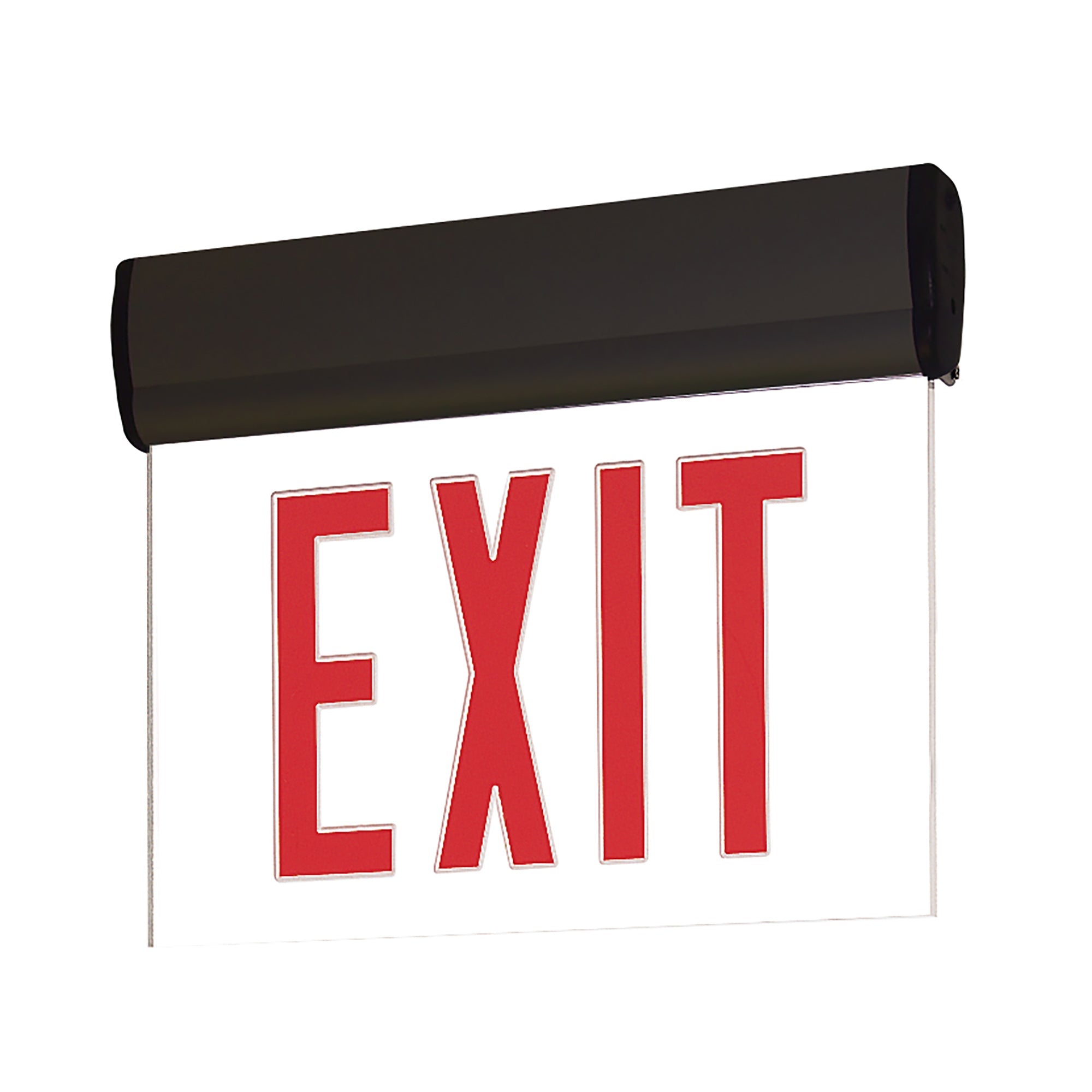 Nora Lighting NX-810-LEDRCB - Exit / Emergency - Surface Adjustable LED Edge-Lit Exit Sign, AC only, 6 Inch Red Letters, Single Face / Clear Acrylic, Black Housing