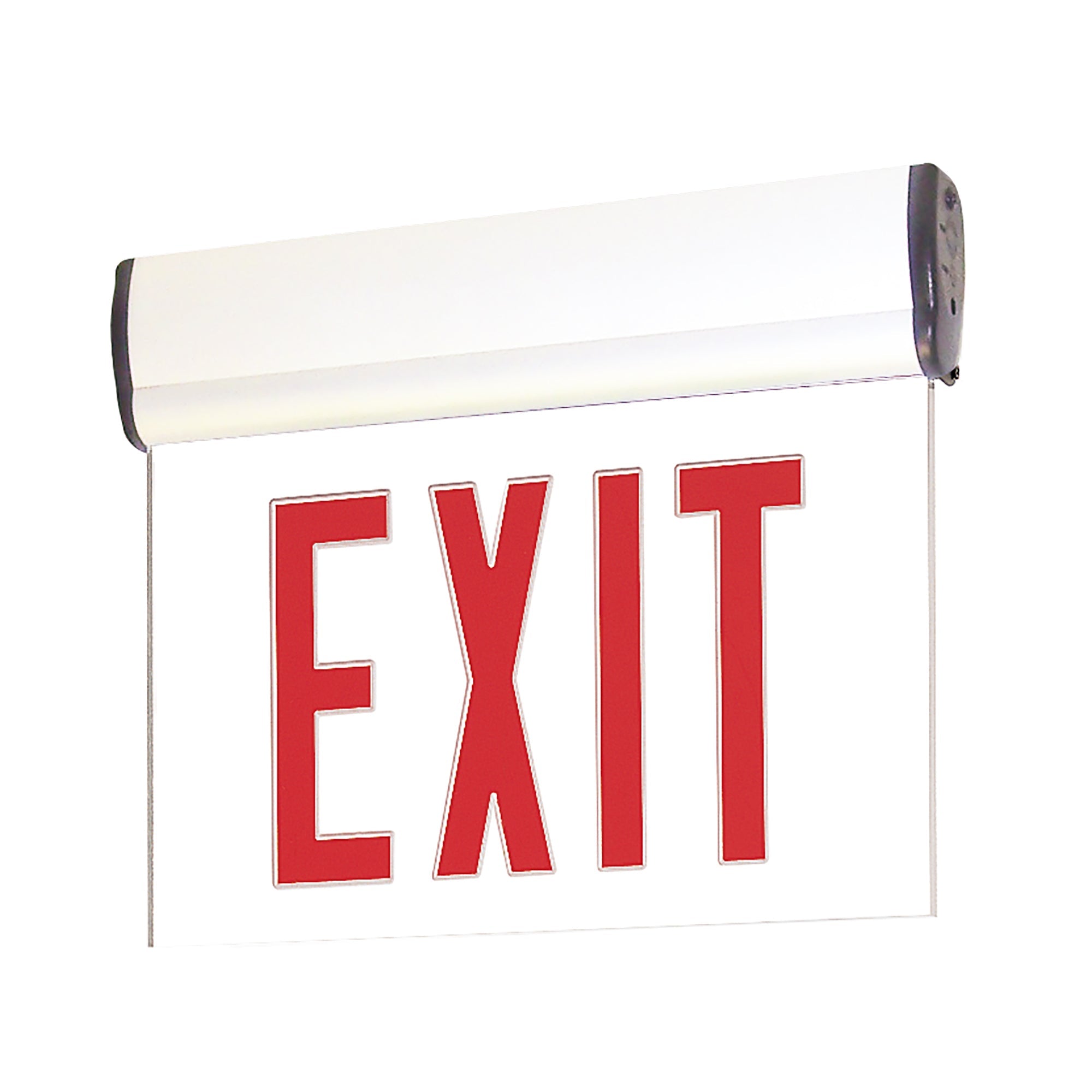 Nora Lighting NX-810-LEDRCW - Exit / Emergency - Surface Adjustable LED Edge-Lit Exit Sign, AC only, 6 Inch Red Letters, Single Face / Clear Acrylic, White Housing