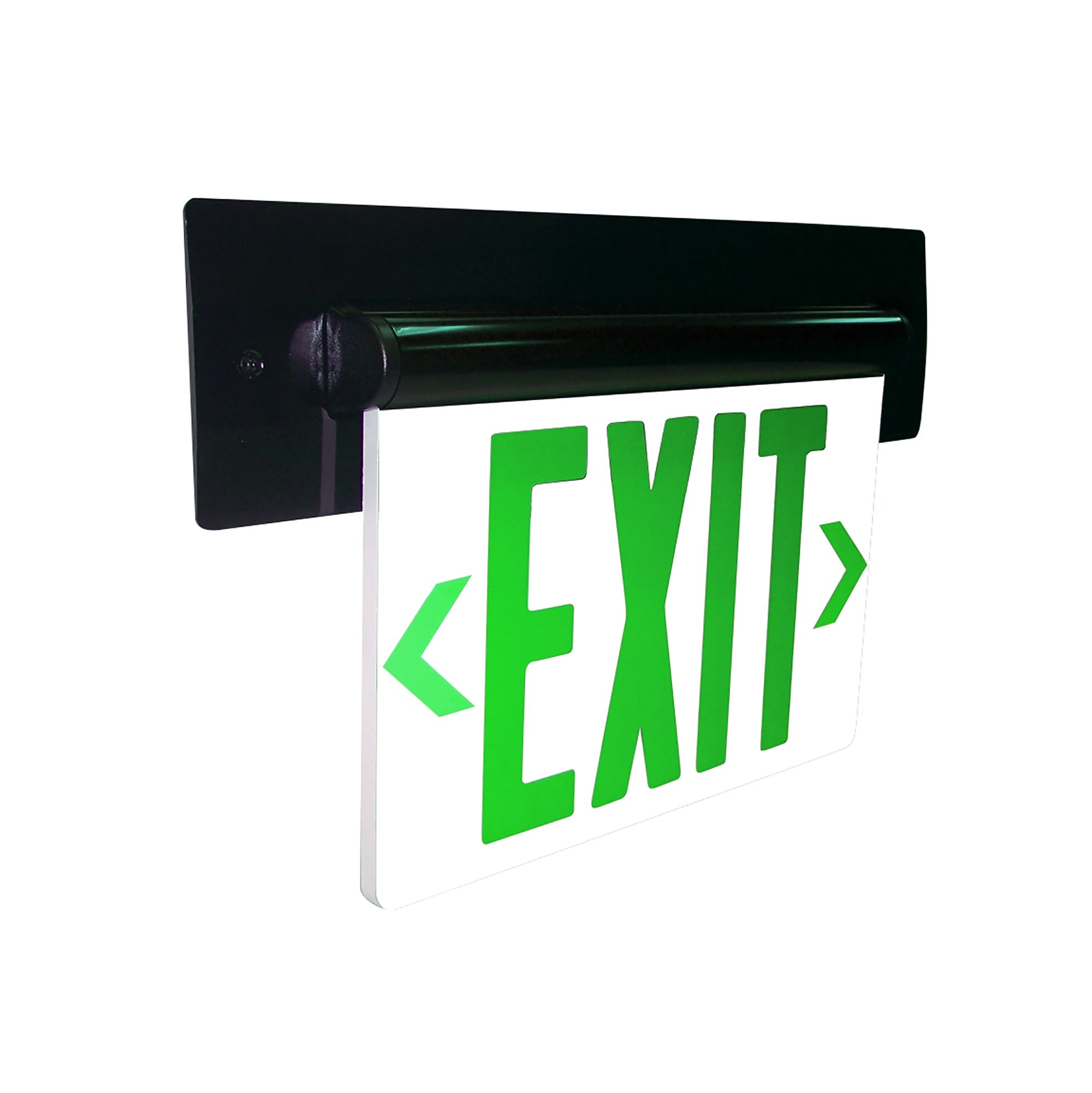 Nora Lighting NX-813-LEDG2MB - Exit / Emergency - Recessed Adjustable LED Edge-Lit Exit Sign, AC Only, 6 Inch Green Letters, Double Face / Mirrored Acrylic, Black Housing
