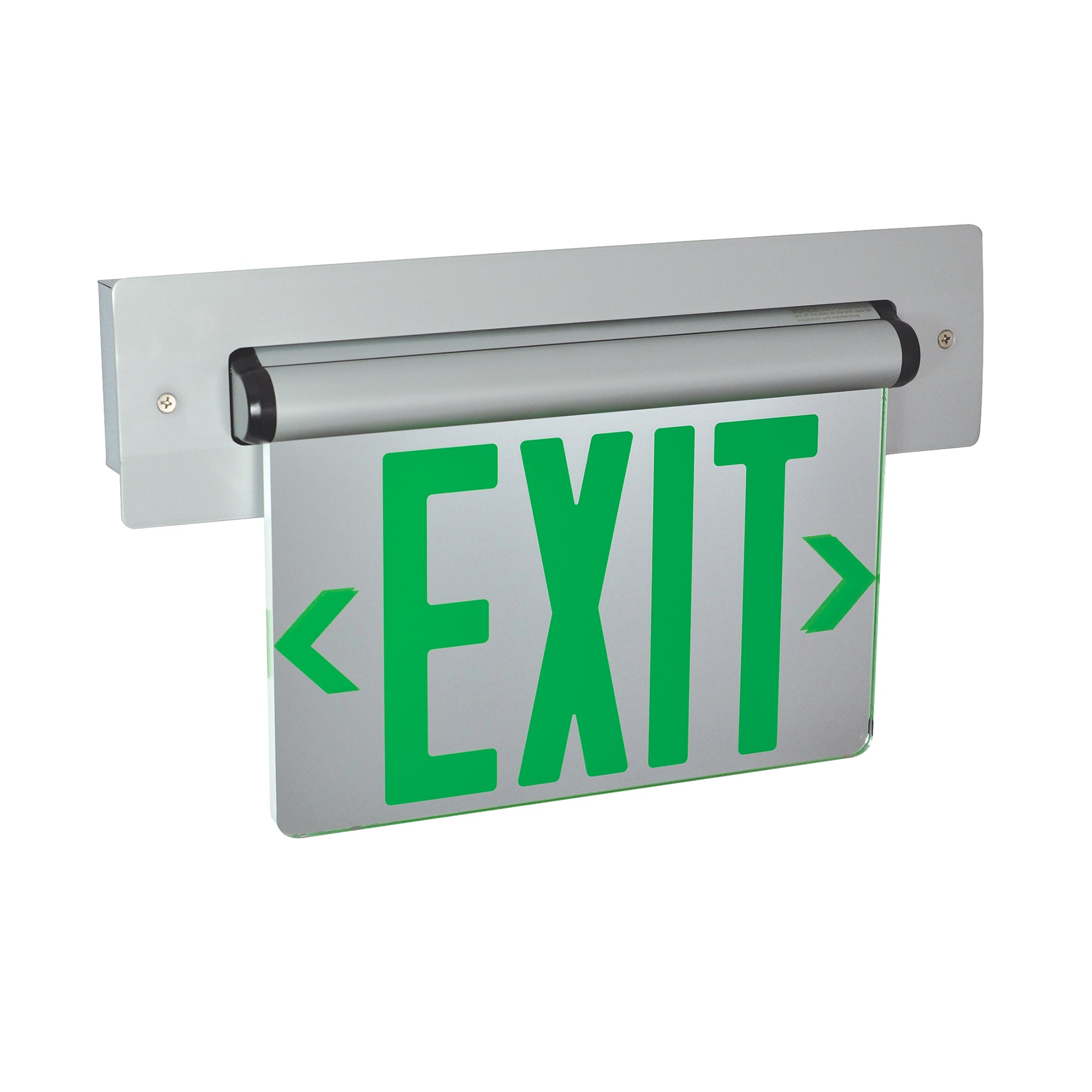 Nora Lighting NX-813-LEDGMW - Exit / Emergency - Recessed Adjustable LED Edge-Lit Exit Sign, AC Only, 6 Inch Green Letters, Single Face / Mirrored Acrylic, White Housing