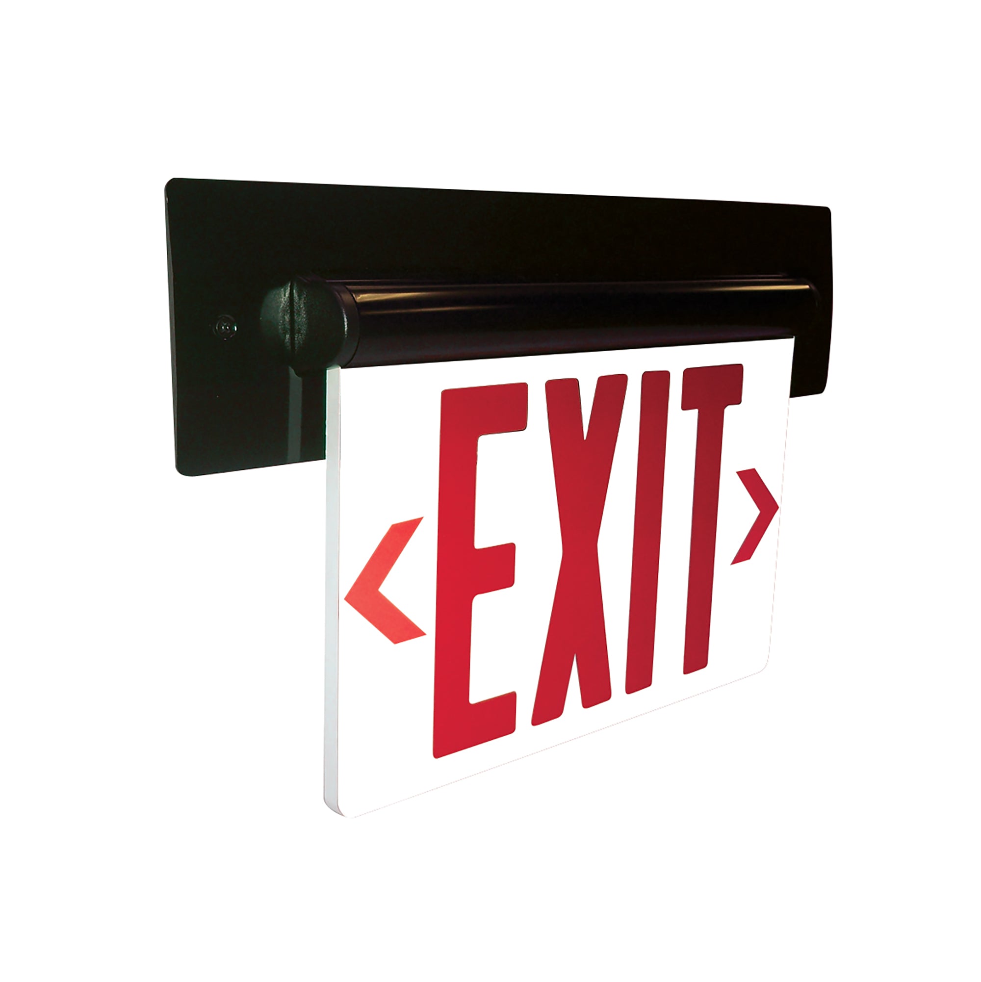 Nora Lighting NX-813-LEDRMB - Exit / Emergency - Recessed Adjustable LED Edge-Lit Exit Sign, AC Only, 6 Inch Red Letters, Single Face / Mirrored Acrylic, Black Housing