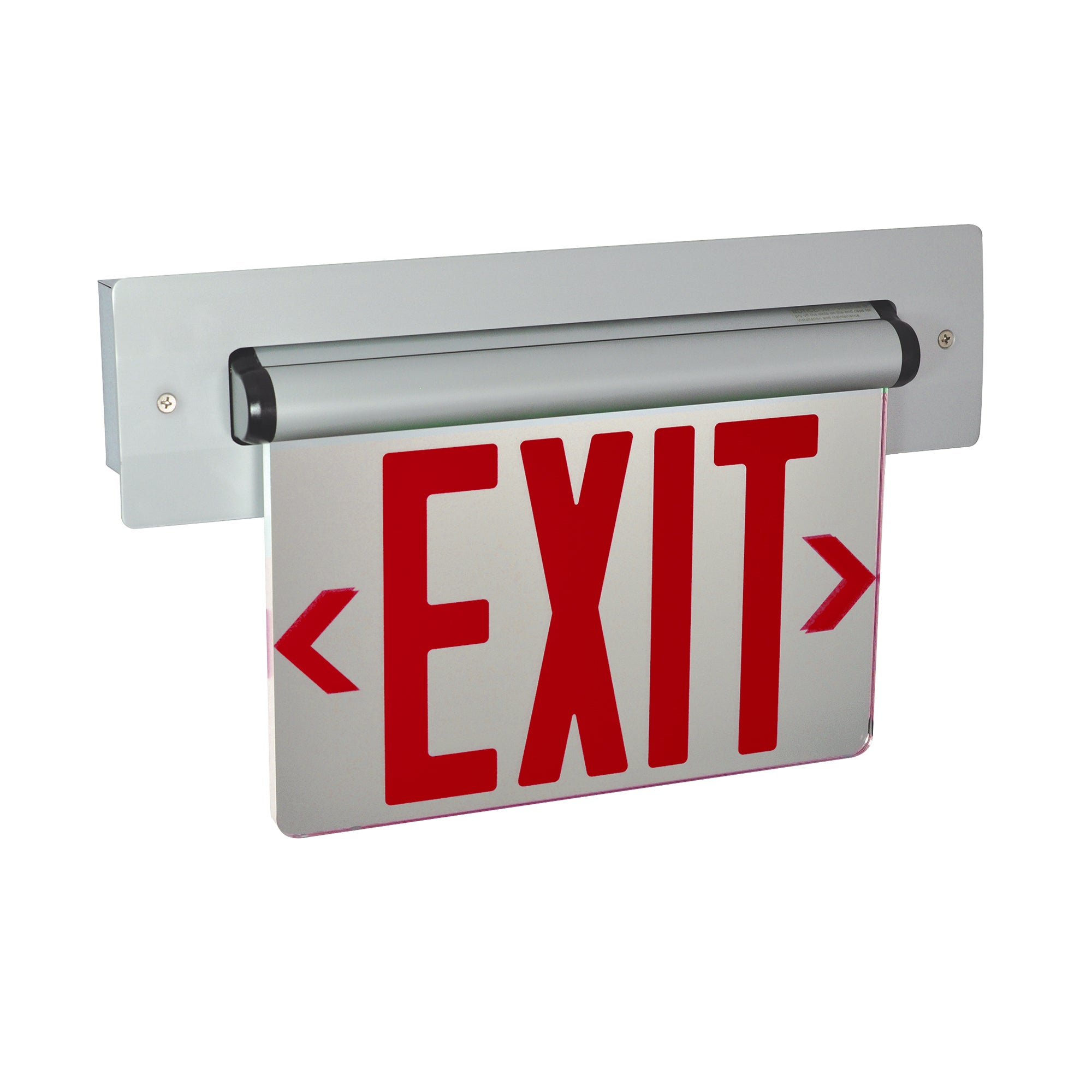 Nora Lighting NX-813-LEDR2MW - Exit / Emergency - Recessed Adjustable LED Edge-Lit Exit Sign, AC Only, 6 Inch Red Letters, Double Face / Mirrored Acrylic, White Housing