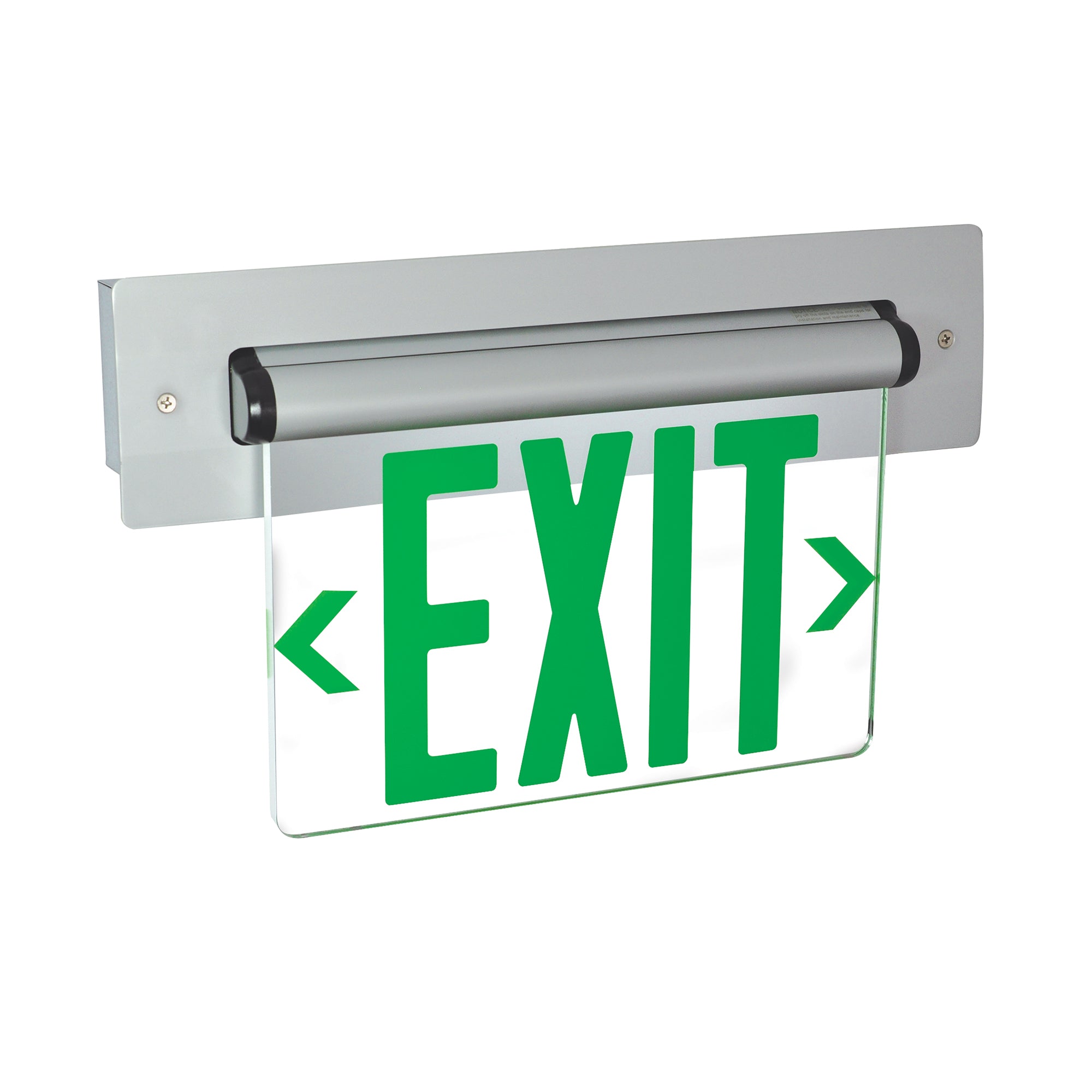 Nora Lighting NX-813-LEDGCW - Exit / Emergency - Recessed Adjustable LED Edge-Lit Exit Sign, AC Only, 6 Inch Green Letters, Single Face / Clear Acrylic, White Housing