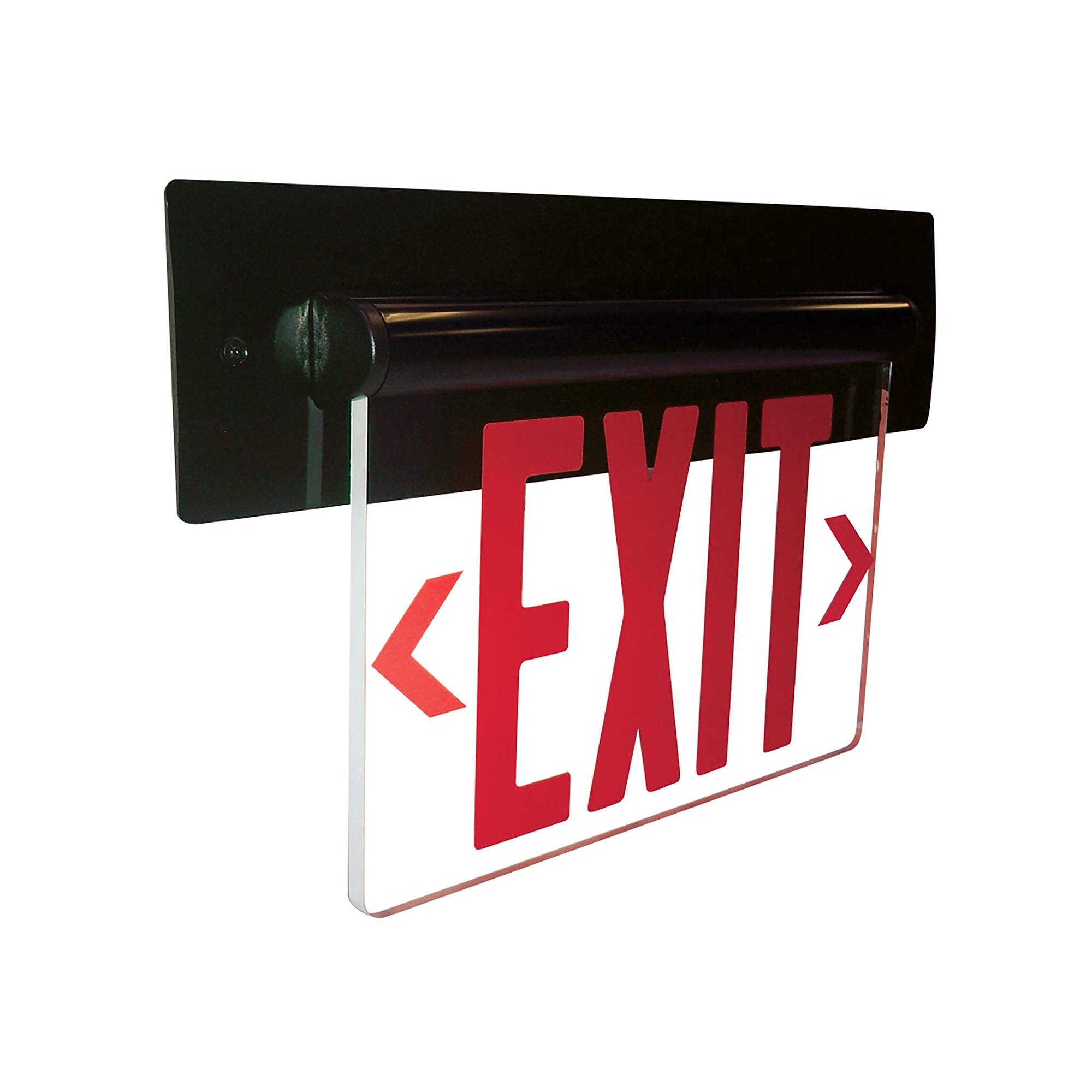 Nora Lighting NX-813-LEDRCB - Exit / Emergency - Recessed Adjustable LED Edge-Lit Exit Sign, AC Only, 6 Inch Red Letters, Single Face / Clear Acrylic, Black Housing
